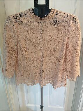Rebecca Taylor Blush Pink Crochet Lace Blouse
